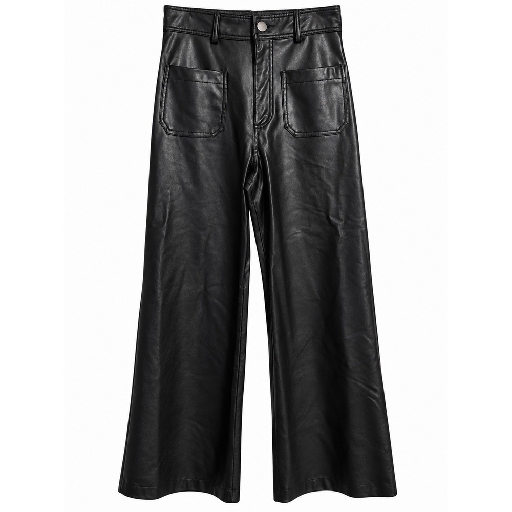 Zara Black Faux Leather Wide Leg Pants Size 4 High Rise Y2K Moto Vegan